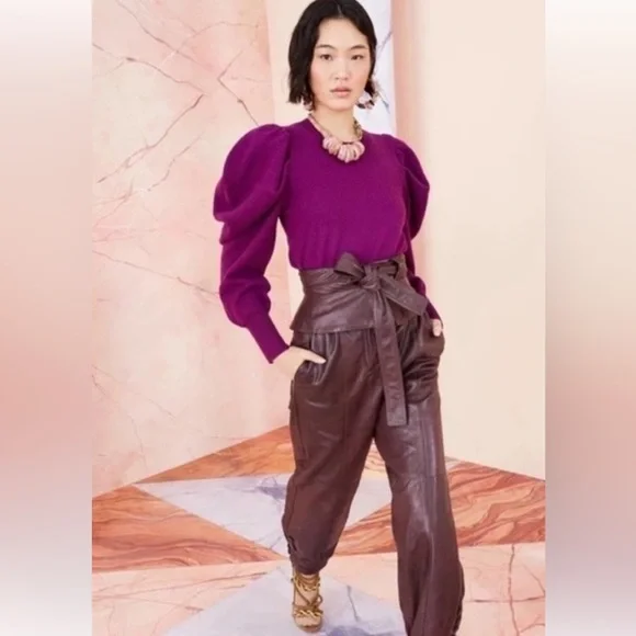 Ulla Johnson Purple Marin Puff Sleeve Wool Crewneck Sweater - Size S - Picture 5 of 5